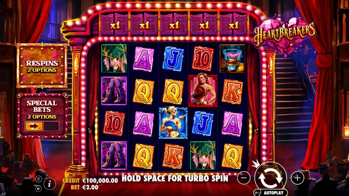 Tampilan visual slot Heartbreakers dengan suasana burlesque dan Western